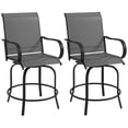 thumbnail image 1 of Set of 2 Outdoor Bar Stools, 360° Swivel Counter Height Chairs with Breathable Mesh Fabric and Powder-Coated Steel Frame, Grey Patio Bistro Seating for Backyard or Deck, 1 of 7