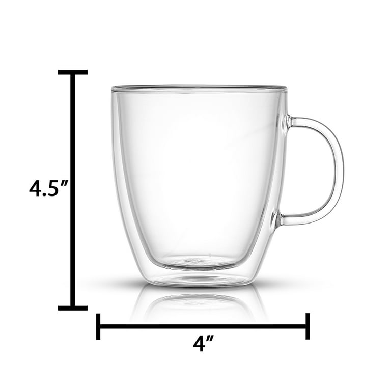 JoyJolt Double Wall Insulated Glass Coffee Mug (Set of 2) 13.5 oz with  Handle for Hot or Cold Drinks, Glass Tea Cup, Large Mug 