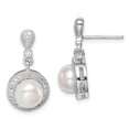 thumbnail image 3 of Sterling Silver Rhodium-plated 8mm White FWC Pearl Cubic Zirconia Post Earrings, 3 of 4