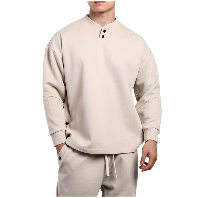 Pisexur Men's Chandails à Col Rond d'Automne Couleur Unie Patchwork Manches Longues Pull Décontracté