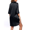 thumbnail image 3 of Deago Women Satin Silk Nightgown 3/4 Sleeve Button Down Nightshirt Soft Sexy V Neck Pajama Dress Boyfriend Sleep Shirt - Black, 2XL, 3 of 8