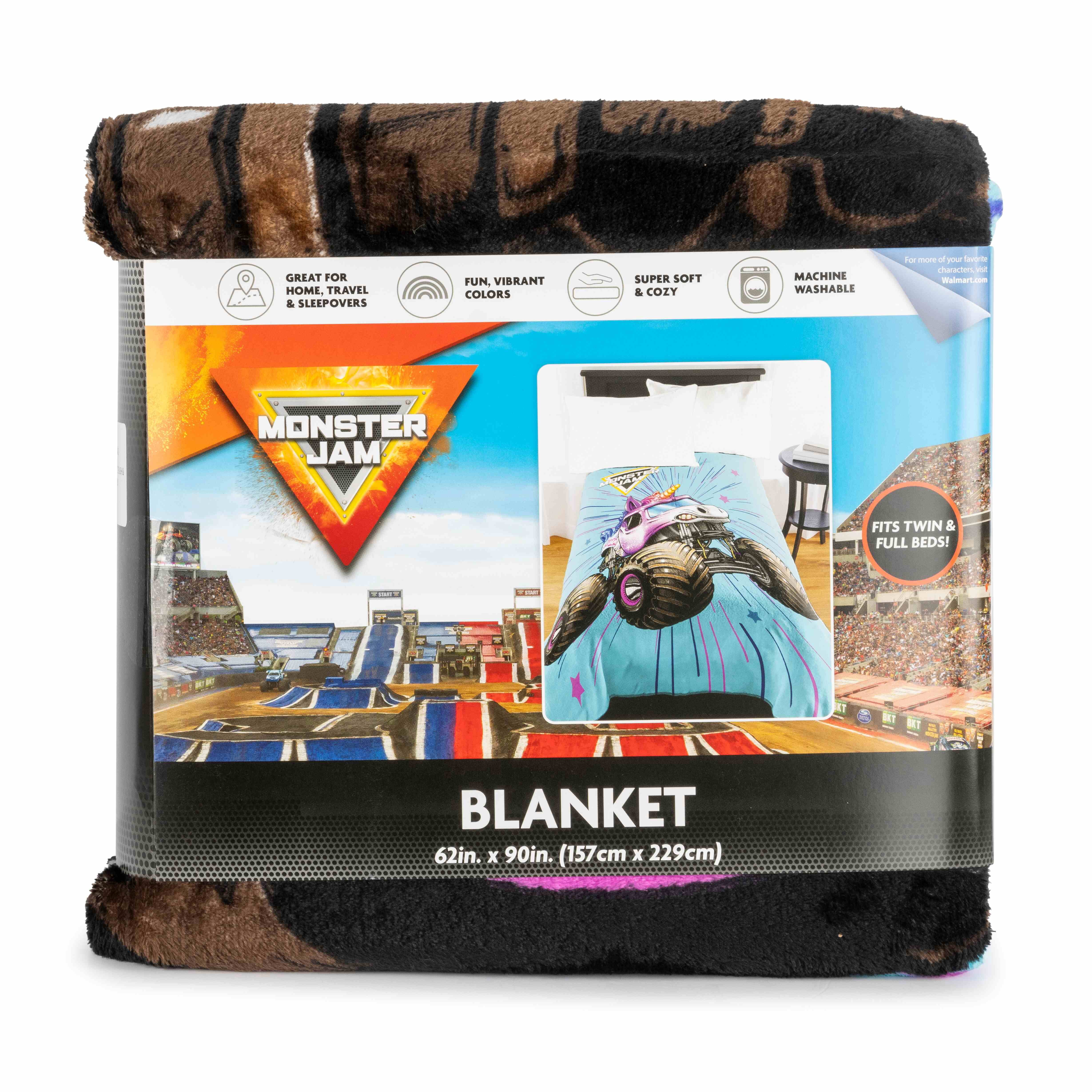 Monster Jam Sparkle Smash 62" x 90" Silk Touch Blanket, Polyester, Pink & Blue, Feld Entertainment
