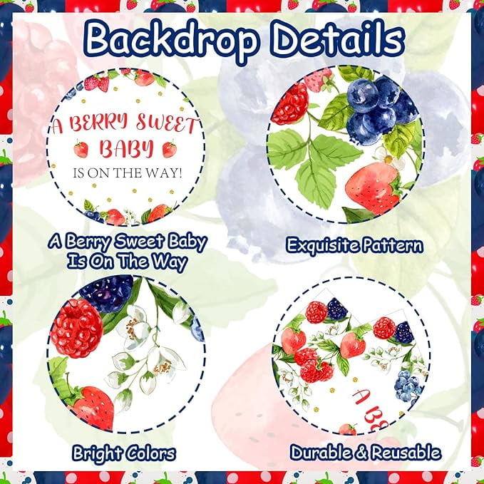 66Pcs Berry Sweet Baby Shower Decorations, Blueberry Strawberry Balloon Garland Arch Kit with a Berry Sweet Baby Is on the Way Backdrop for Girls Fruit Berries Themed Baby Shower Party Supplies