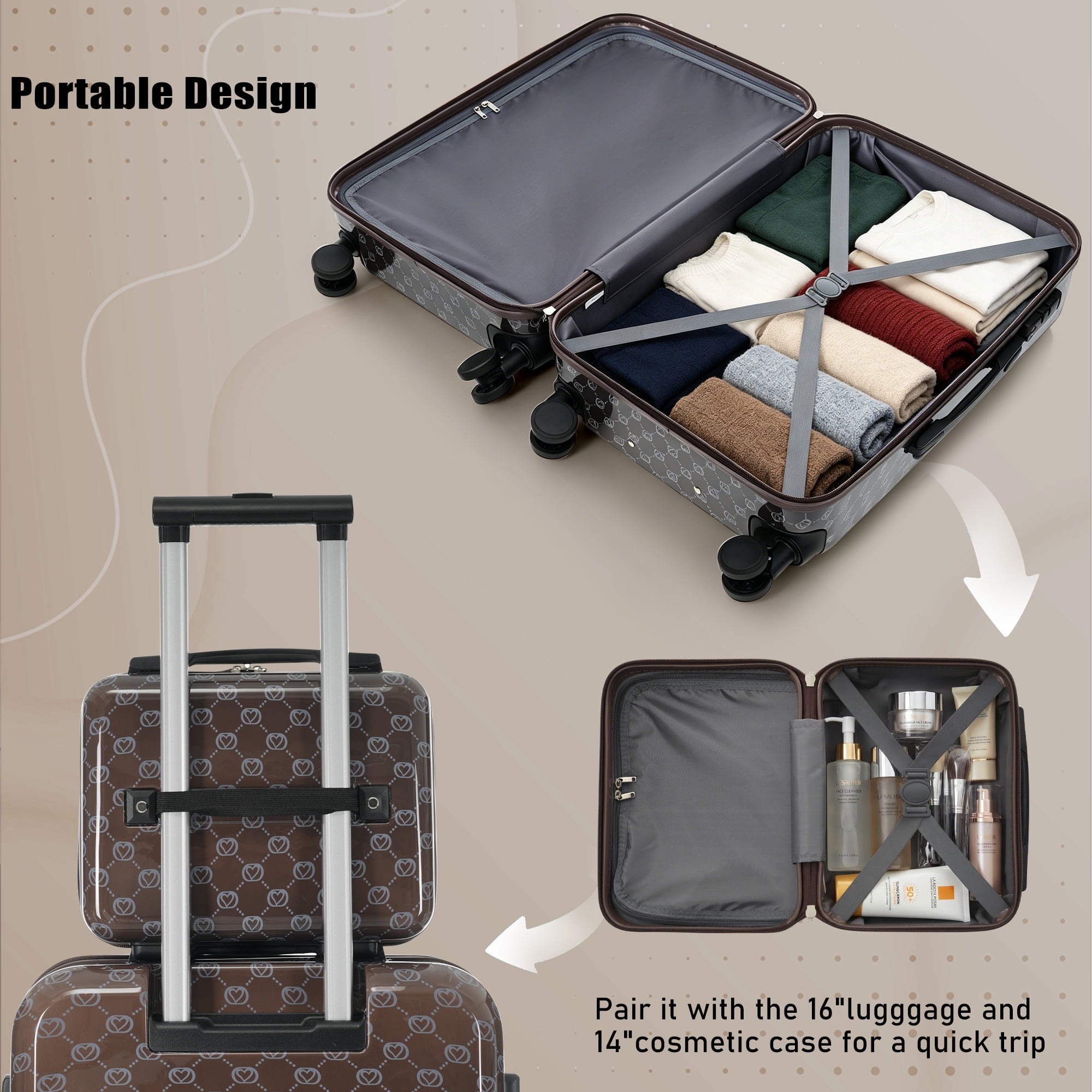 Euroco 5 Piece Luggage Sets,Hardside Suitcase Set with TSA Lock & Spinner Wheels,Lightweight Durable Travel Luggage for Men Women,14/16/20/24/28 Inch,Brown