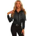 thumbnail image 1 of Blusa con Flecos para Mujer de Manga Larga Con Botones para Fiestas Disco Negro M, 1 of 6