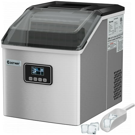 Costway Stainless Steel Ice Maker Machine Countertop 48Lbs/24H Self-Clean with LCD Display