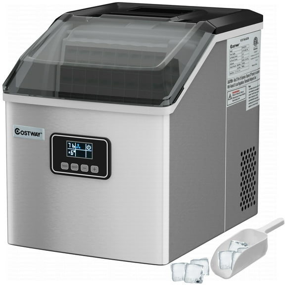 Costway Stainless Steel Ice Maker Machine Countertop 48Lbs/24H Self-Clean with LCD Display