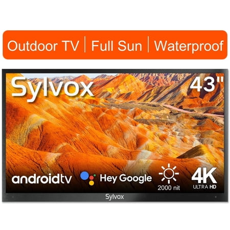 SYLVOX 43 inch Full Sun Outdoor TV Android Smart Outdoor TV 2000 Nits 4K UHD IP55 Weatherproof Outdoor TV with Voice Control & Chromecast (Pool Pro Series)