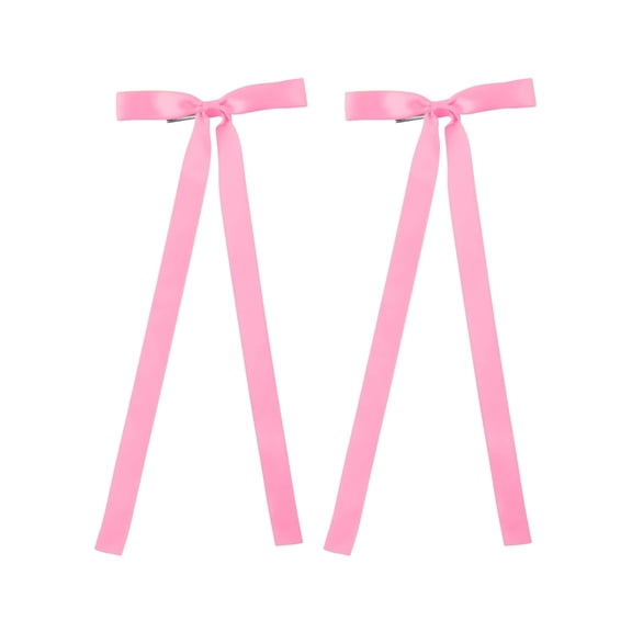 2PCS Silky Satin Hair Bows Hair Clip Ribbon Accessories Ponytail Holder Hair Bow for Women Girls Teens (Bubble Gum)