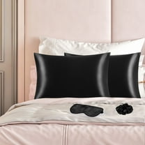 PiccoCasa Set of 2 King (20"x36") Satin Pillowcase Durable&Soft Enveloped Black