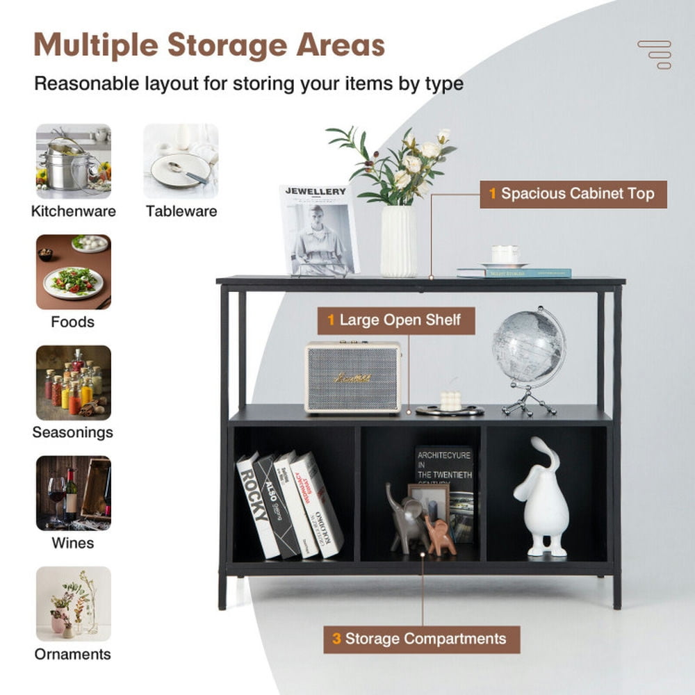 Finihen Kitchen Storage Cabinet, Buffet Sideboard, Modern Kitchen Buffet Sideboard with 3 Compartments, for Dining Room, Kitchen, Living Room, Black Finihen Kitchen Storage Cabinet, Buffet Sideboard, Modern Kitchen Buffet Sideboard with 3 Compartments, for Dining Room, Kitchen, Living Room, Black