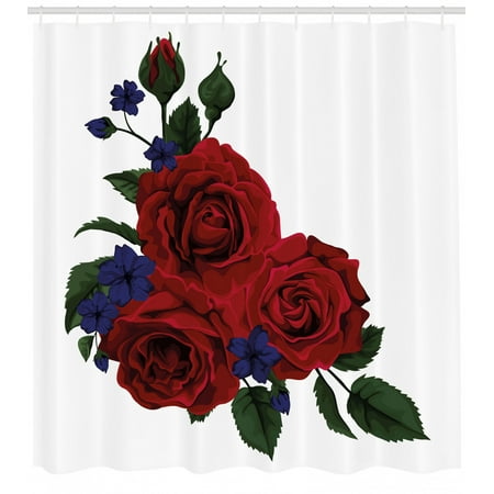 Rose Shower Curtain Blooming Red Roses With Gentle Wild Flowers