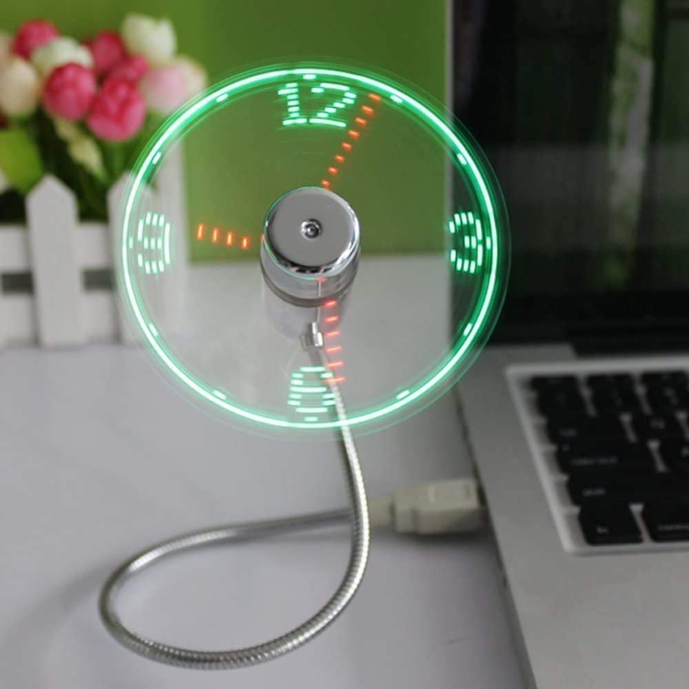 USB Fan with Clock - Flexible Mini LED Gooseneck Clock with Time Display for PC/Laptop/Notebook/Desktop (Silver Model A) - Walmart.com
