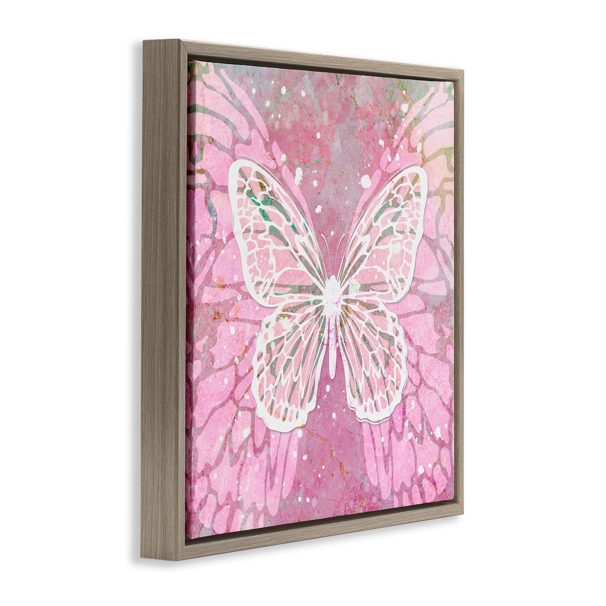 Stupell Industries Pink Butterfly Wings Animals Painting Brown Floater Framed Canvas Art Print Wall Art, 18 x 18