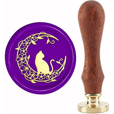 Moon Wax Seal Stamp Flower Sealing Wax Stamps Cat 30mm Retro Vintage Removable Brass Stamp Head with Wood Handle for Wedding Invitations Halloween Christmas Thanksgiving Gift Packing