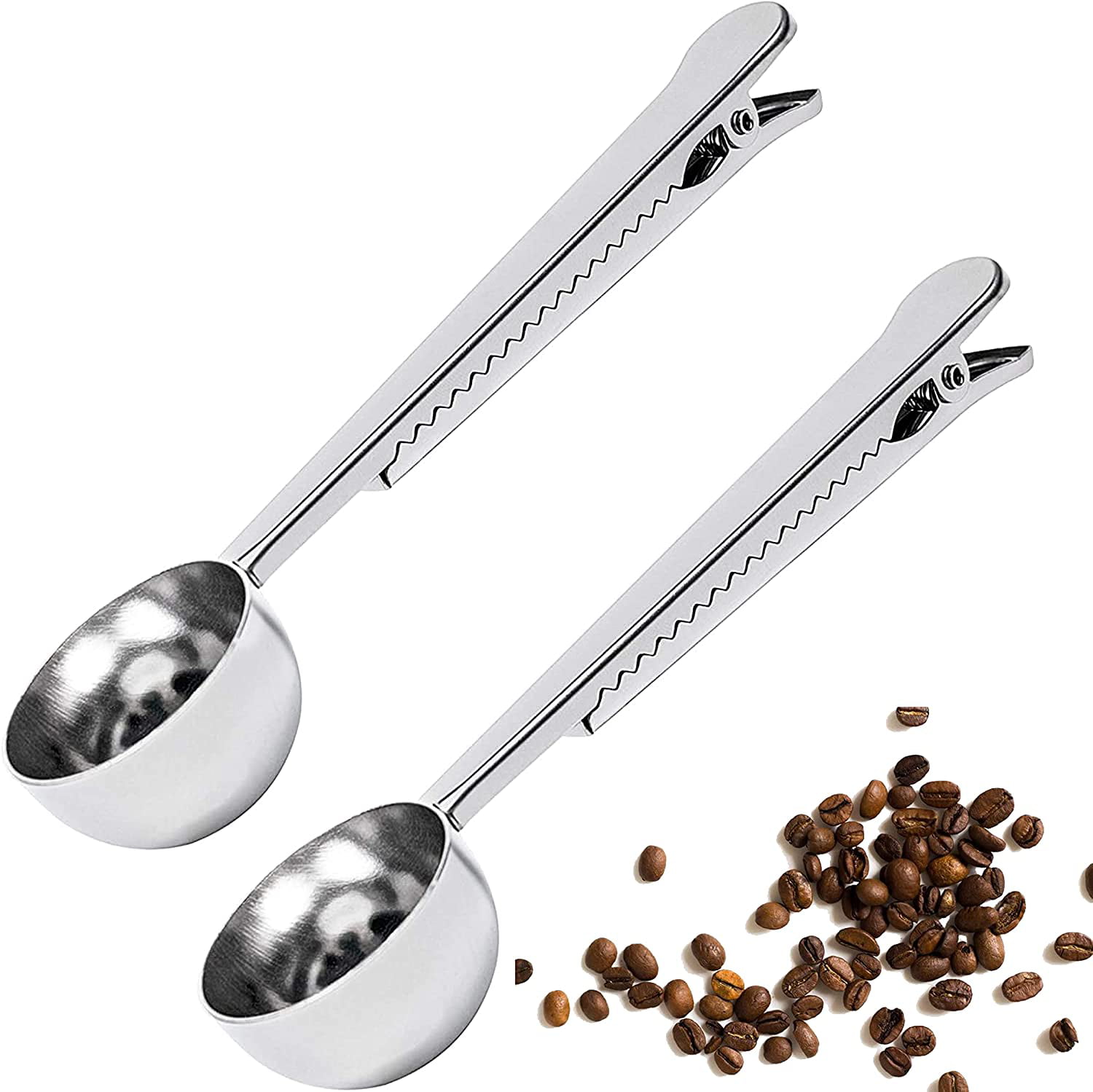 Silver 3 Pack Stainless Steel Coffee Measuring Spoon 2 in 1 Long Handle Tablespoon with Bag Clip for Coffee Tea/Pet Food/Protein Powder Coffee Scoop with Clip 