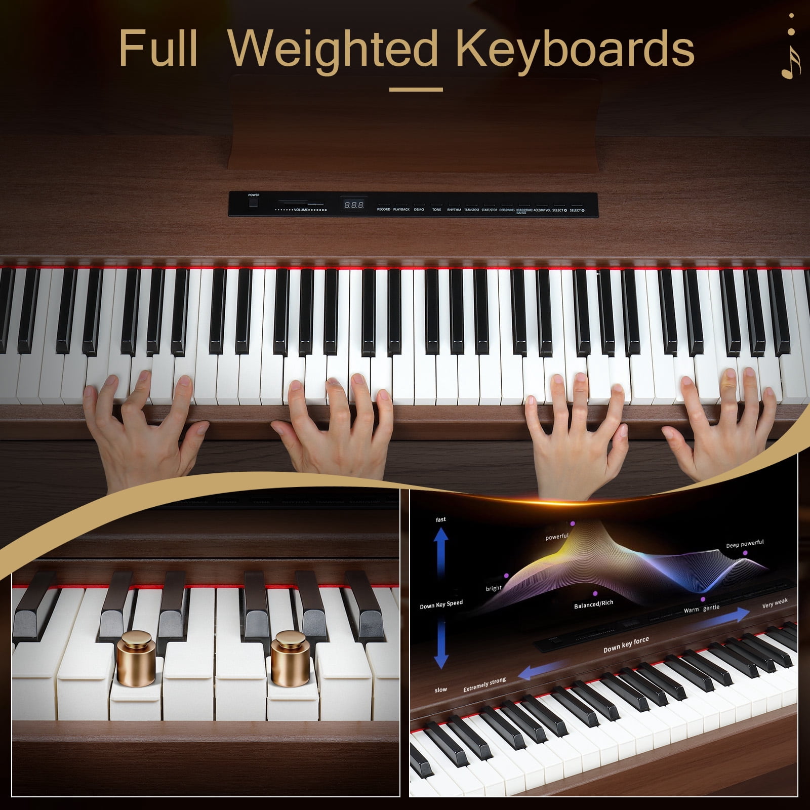 88 Keys Full Weighted Keyboards Digital Piano with Furniture Stand, Power Adapter, Triple Pedals, Headphone, for All Experience Levels Black Walnut