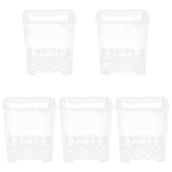 ETEREAUTY 5Pcs Clear Plastic Square Plant Pot for Orchids Transparent Planter with Drainage for Decor