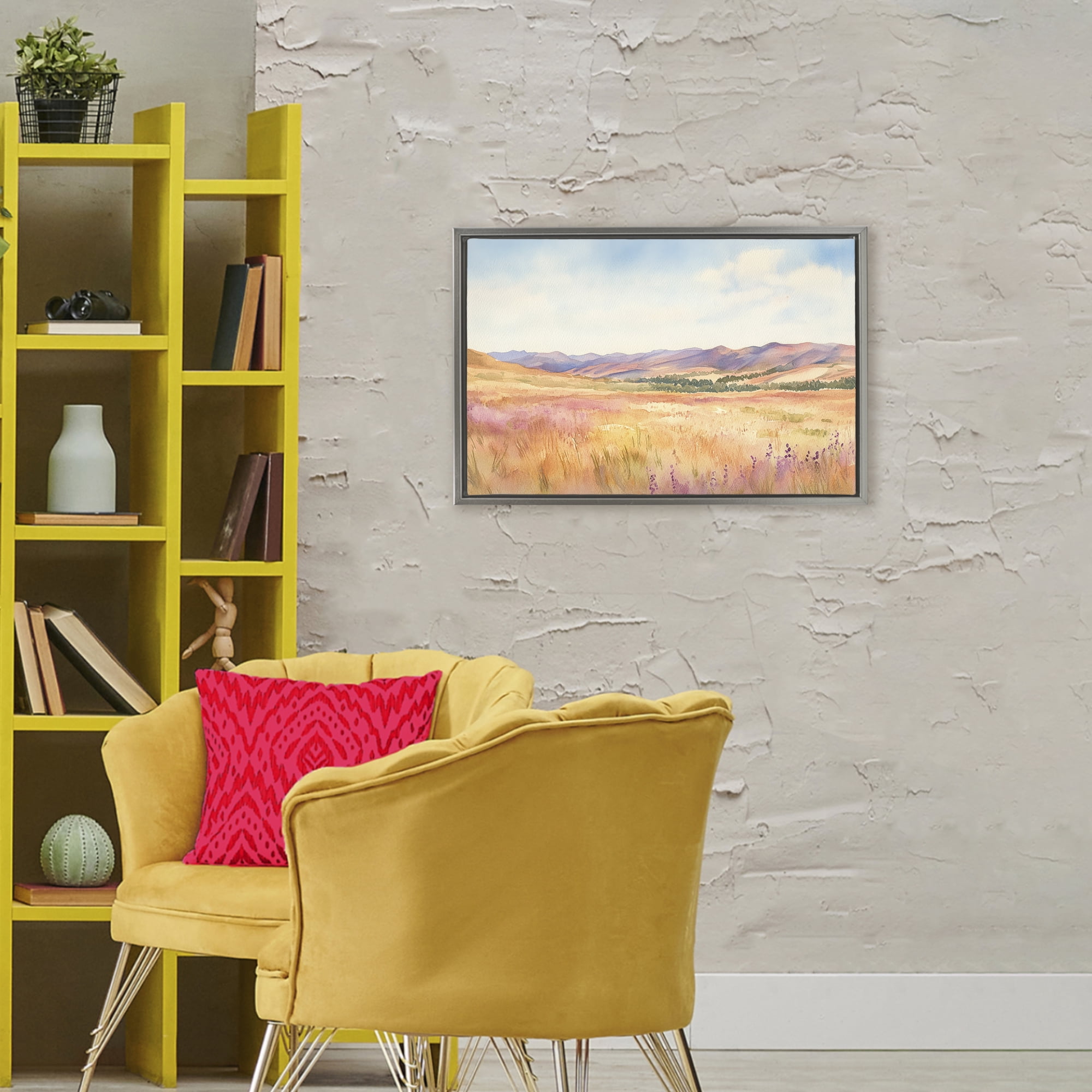 Stupell Industries Pastel Valley Panorama Gray Framed Floater Canvas Wall Art, design by Petal Prints Design
