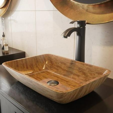 Rectangular Amber Ring - VIGO 18” Rectangular Amber Sunset Glass Vessel Bathroom Sink