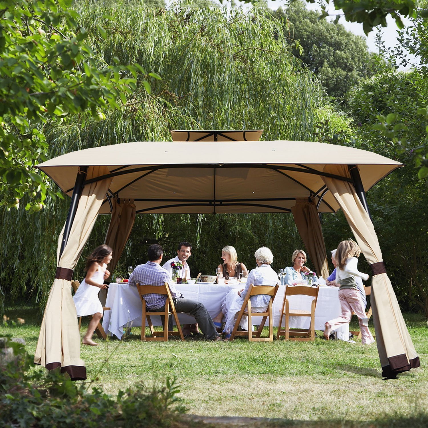 Grand patio Lawn Pop-up Patio Gazebo with Black Metal Steel Frame Outdoor Canopy... by Grand patio