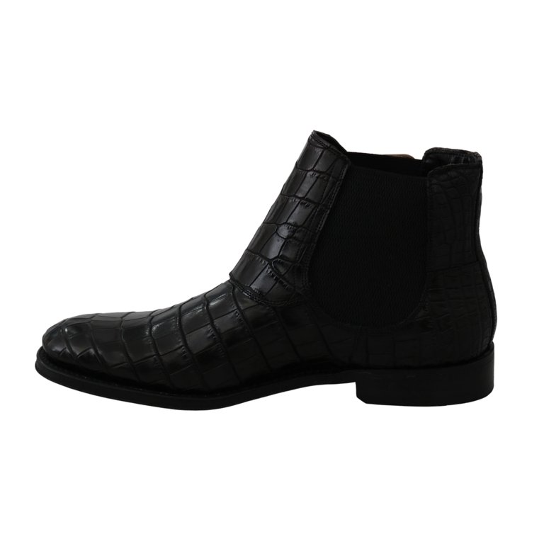 Dolce & Gabbana Black Crocodile Leather Derby Boots Men\'s Shoes Dolce & Gabbana Black Crocodile Leather Derby Boots Men main image 4