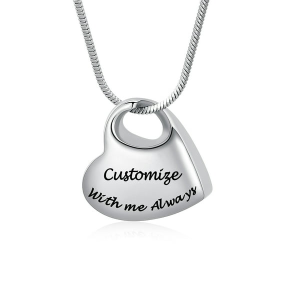 Personalize With me Always - Stainless Steel Heart Urn Pendant Memory Necklace for Cremation Ashes Holder Memorial Jewelry