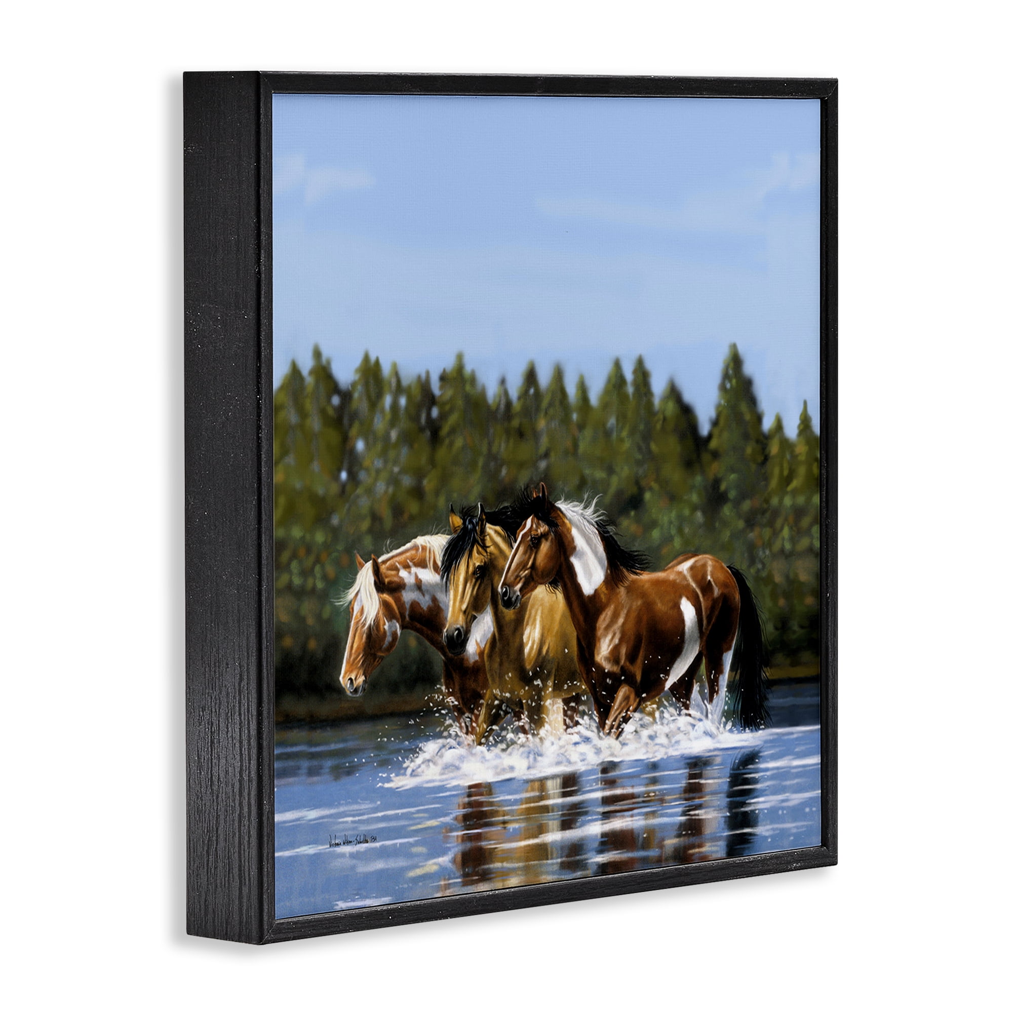 Stupell Industries Horses Upstream Splashing Animals & Insects Painting Black Framed Art Print Wall Art, 12 x 12