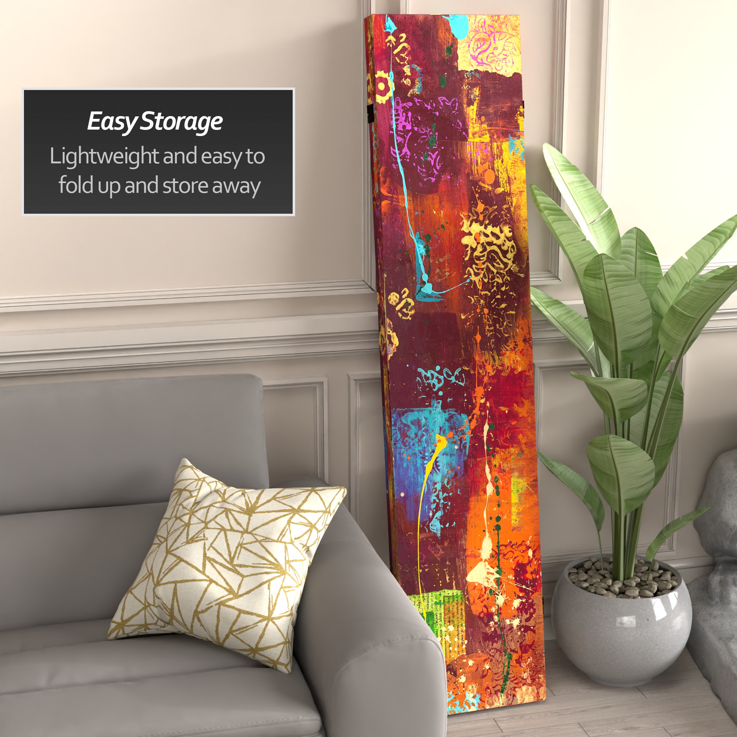 Red Lantern 6 ft. Tall India Double Sided Canvas Room Divider
