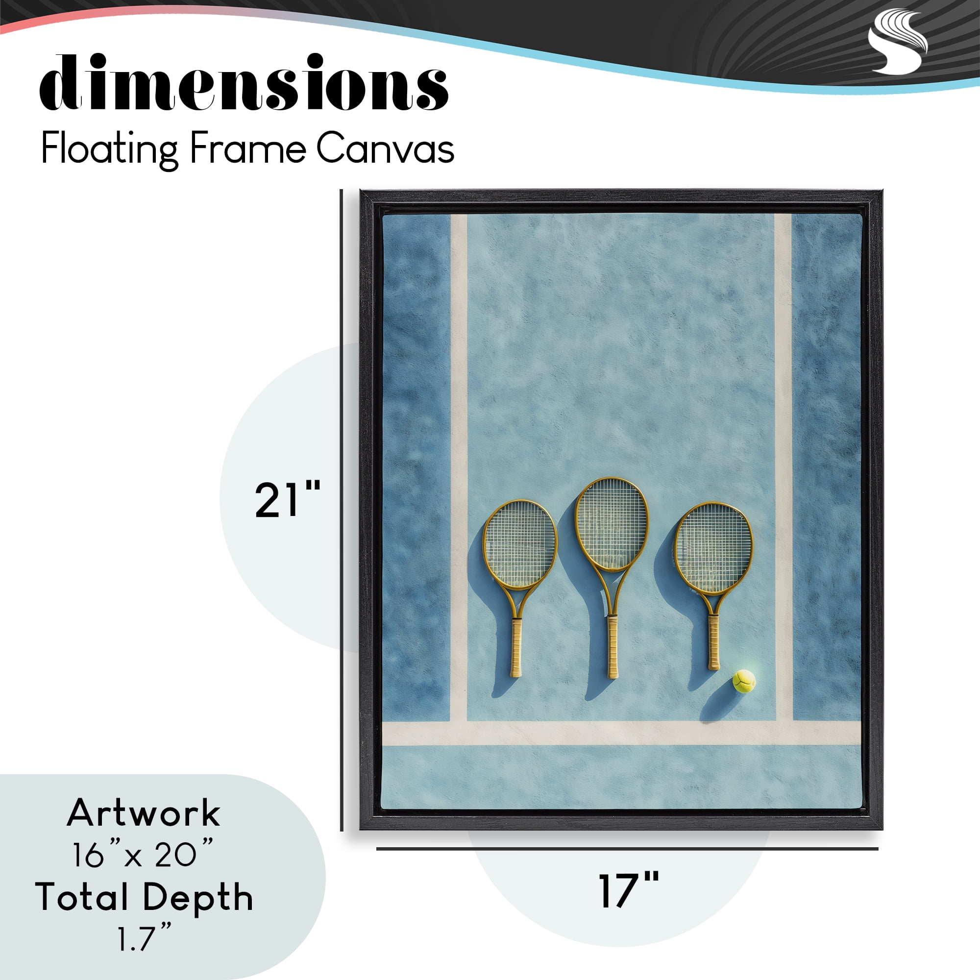 Tennis Racket Trio Black Framed Floater Canvas Wall Art, design by Franklyn Gregory