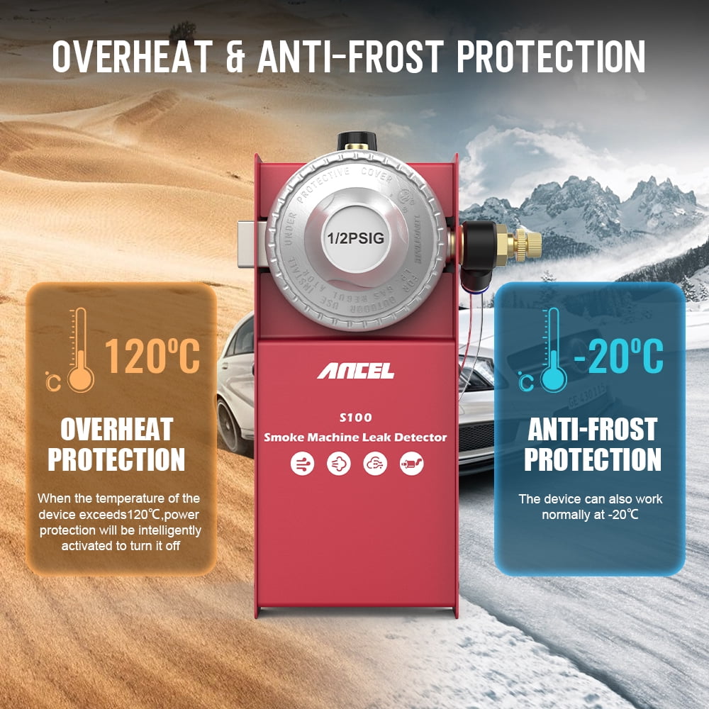 Ancel S100 Automotive Smoke Machine Car Leak Detector Vacuum Smoke Tester All Pipe Leakage Locator Diagnostic Tool EVAP Smoke Test No Air Pump Smoke Mode for 12V Automotive Truck Motorcycle Boat
