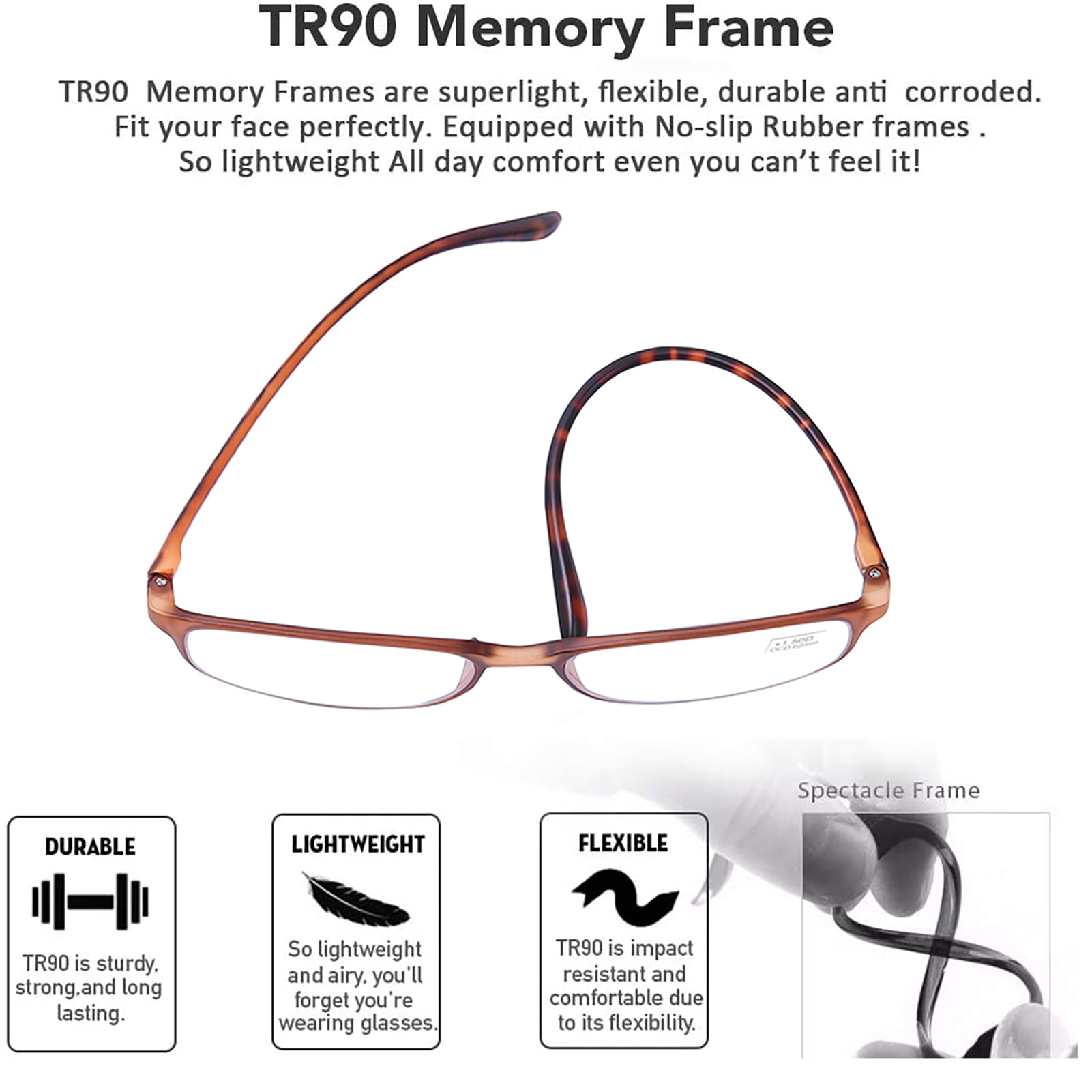 Computer Reading Glasses Blue Light Block - Comfortable Lightweight TR90 Flexible Frame UV Protection Anti Glare Eye Strain Readers, 1.5