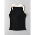 thumbnail image 2 of Camiseta sin mangas con lazo y retazos negros a la moda para mujer, camisetas sin mangas con cuello de solapa estilo vintage, camisetas elegantes para mujer, 2 of 5