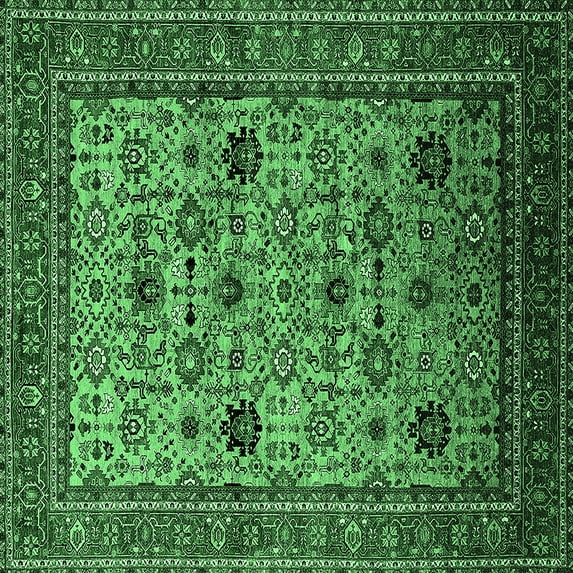 Ahgly Company Indoor Square Oriental Emerald Green Industrial Area Rugs, 6' Square