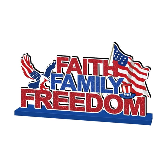 4th of July Decorations Table Wooden Sign Independence Day Table Decorations Wooden Centerpieces Tiered Tray Decor for Veterans Memorial Independence Day Party Supplies