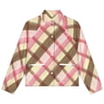 thumbnail image 4 of Jackets for Women Winter Coat Jackets Flannel Stand Collar Jacket(Pink And Brown Plaid Pattern,Size:S-4XL), 4 of 7