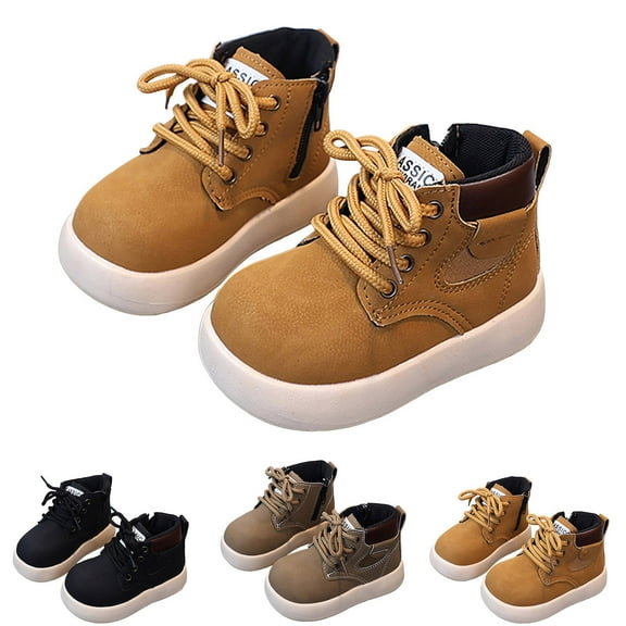 Dakaela Boy Girl Platform Combat Boots Toddler Suede Fashion Ankle Booties Little Kids Lace up Winter Dress Shoes Black Size 6