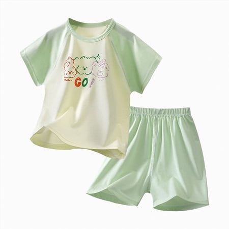 Paguaki Boy Clothes Summer Outfits 2PC Short Sleeve Round Neck T-Shirt with Pocket Shorts Set