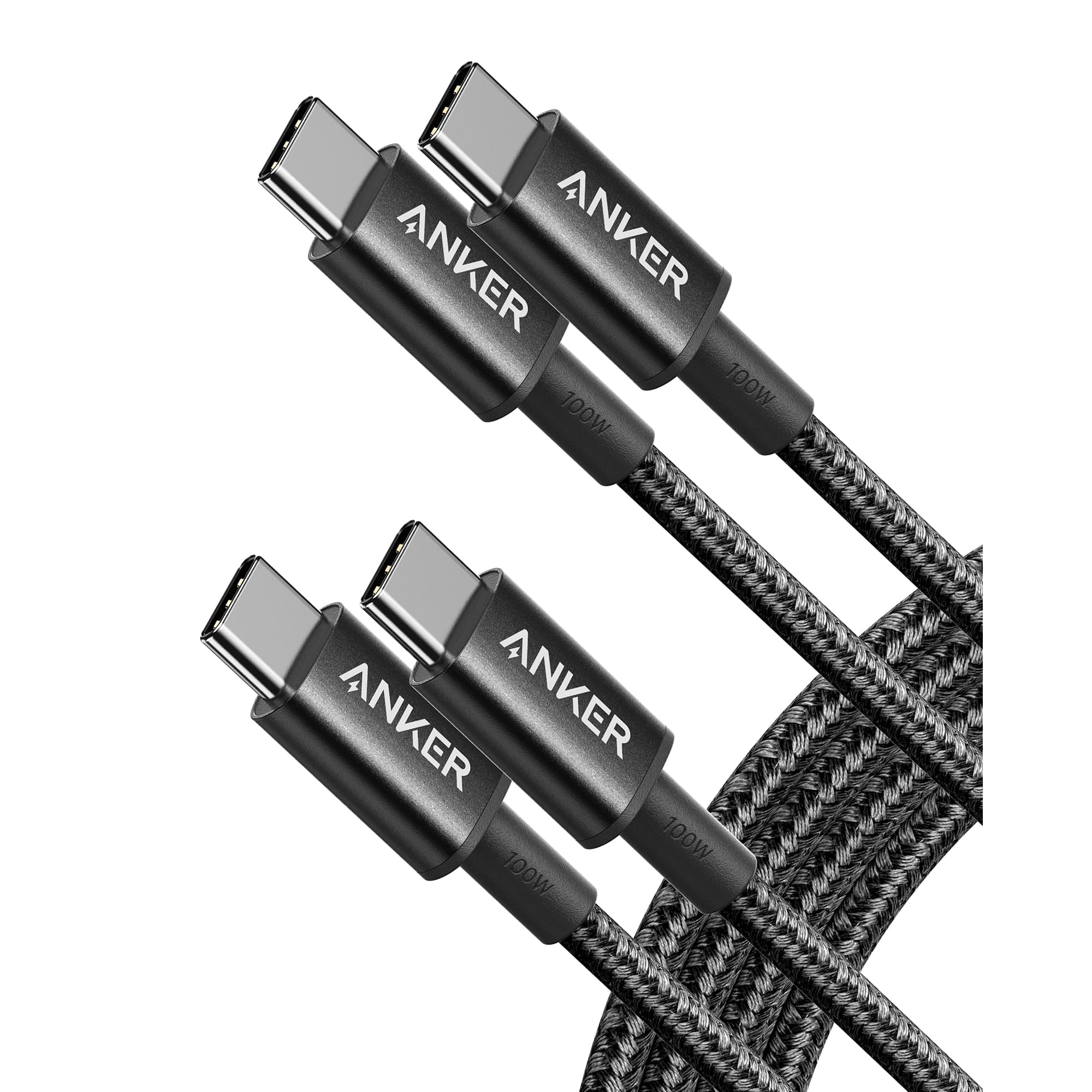 Anker 333 USB C to USB C Charging Cable 100W 6ft Nylon,2-Pack|Black