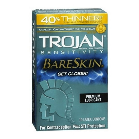 TROJAN Sensitivity BareSkin Lubricated Premium Latex Condoms 10 Each (Pack of 6)