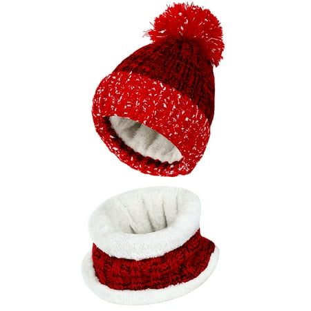 - Women Warm Hat Scarf Set, Vbiger Thickened Knit Hat and Scarf Winter Beanie(Red)