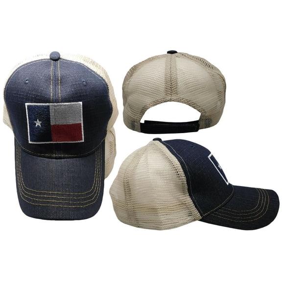 Texas Flag Patch Denim Blue Trucker Mesh Back Adjustable Embroidered Cap Hat