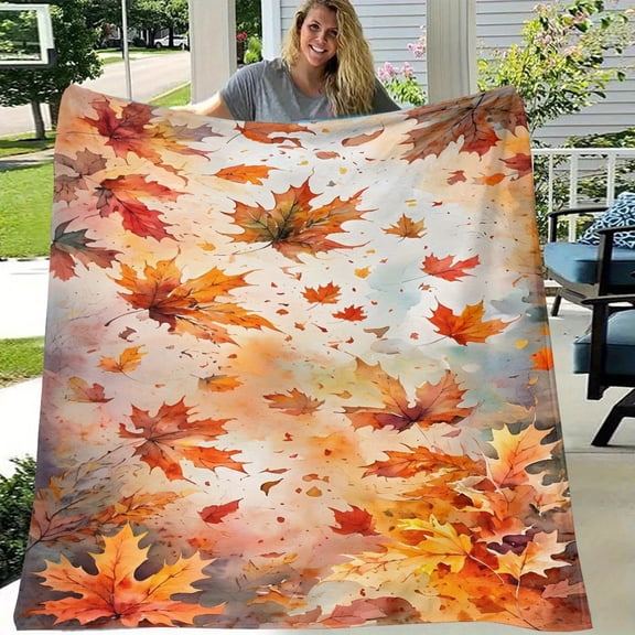 1pc 1pcs Bohemian Fall Print Blanket Soft Flannel Quilted Bedspread Suitable for All Indoor Outdoor Use Cozy Bed Cover for Sofa Bed Camping Warm Bedspread Gift ()