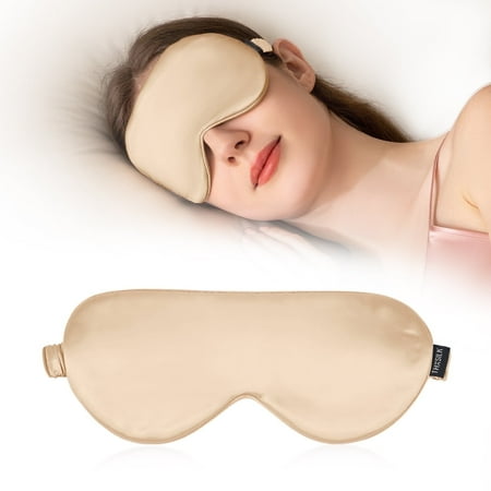 THXSILK 22 Momme Silk Sleep Eye Mask, Lightweight & Comfortable, Super Soft Eye Mask for Sleeping, Naps, Night Blindfold Eyeshade, Champagne