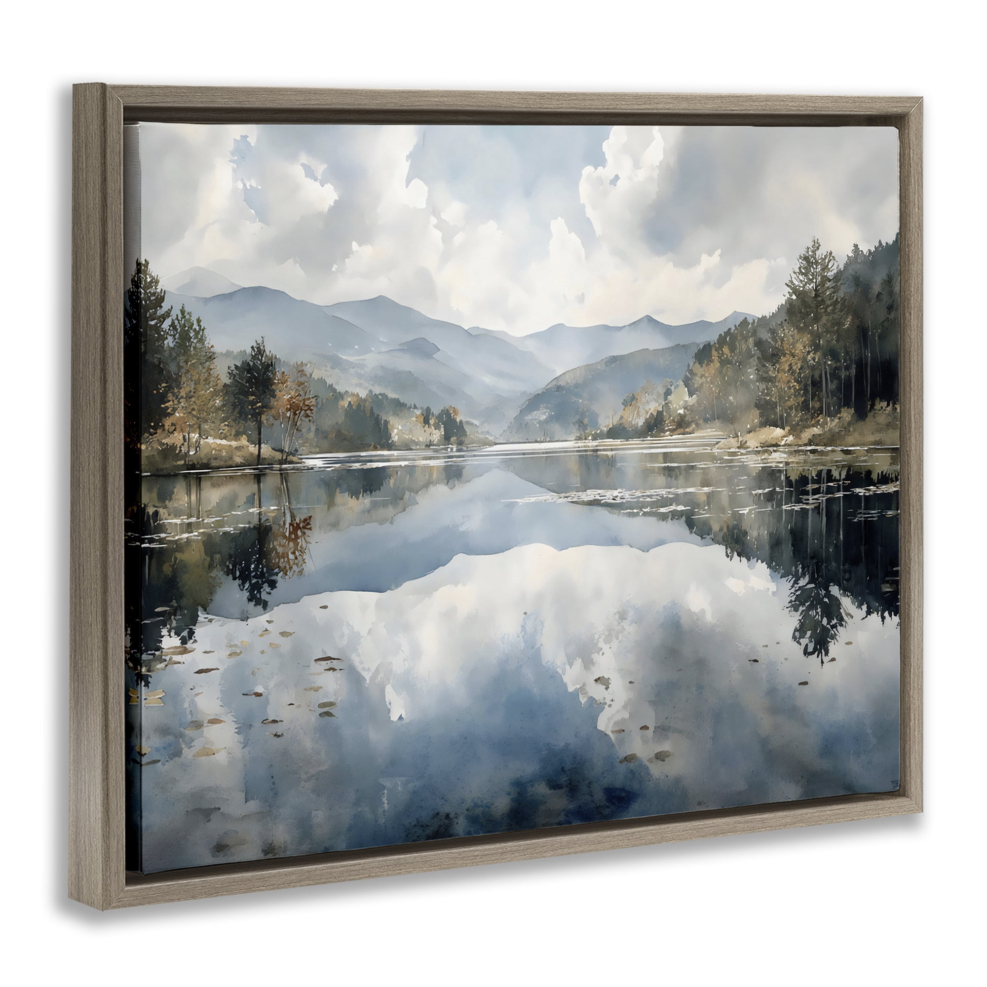 Stupell Industries Nature's Reflection on Mountain Lake Brown Framed Floater Canvas Wall Art, design by Franklyn Gregory