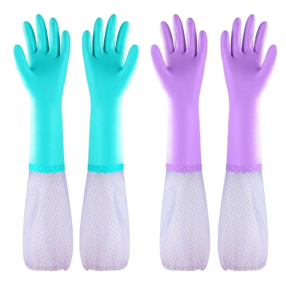 Reusable Long Sleeve Dishwashing Cleaning Gloves with Latex Free,Cotton Lining,Kitchen Gloves 2 Pairs