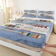 thumbnail image 3 of Homewish Farmhouse Lake House Twin Sheet Sets, Blue Grey Lodge Cabin Twin Fitted Sheet, Cartoon Boat Paddle Flat Sheet, Lightweight Room Decor, 3pcs, 3 of 7