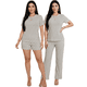 thumbnail image 1 of Conjunto 3 Piezas Blusa Casual con Short y Pantalón a Rayas Outfit Versátil y Cómodo para Mujer, 1 of 5