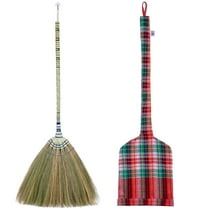 SN SKENNOVA Handmade Thai Grass Broom with Bamboo Stick, Loincloth Storage Bag, 1 Count
