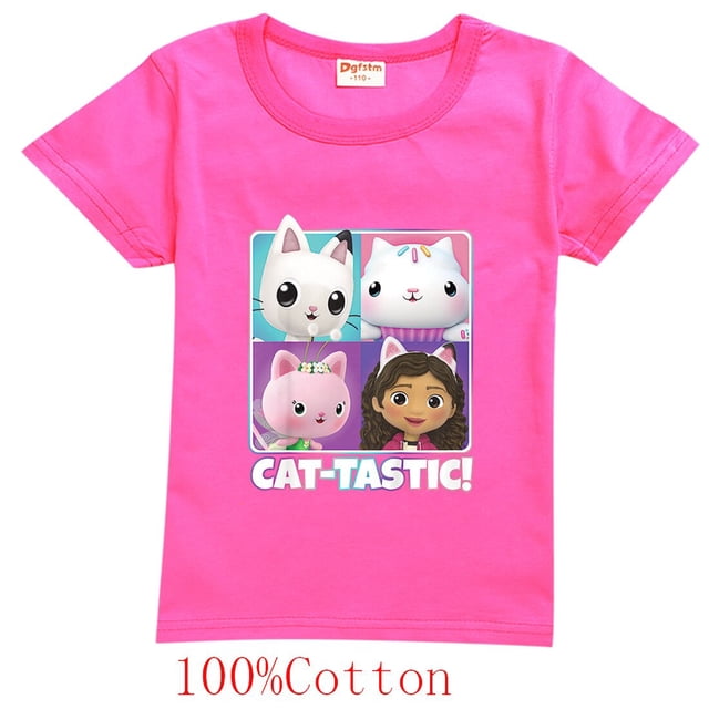 Camiseta para niños, camiseta de manga corta con cuello redondo, moda de verano, ropa de gatos Gabby de dibujos animados para niña y niño zhangyuxiang LED